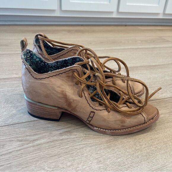 Freebird by Steven Peace Shoe Sandal Lace Up Leather Natural Women’s Size 9 - Picture 2 of 10